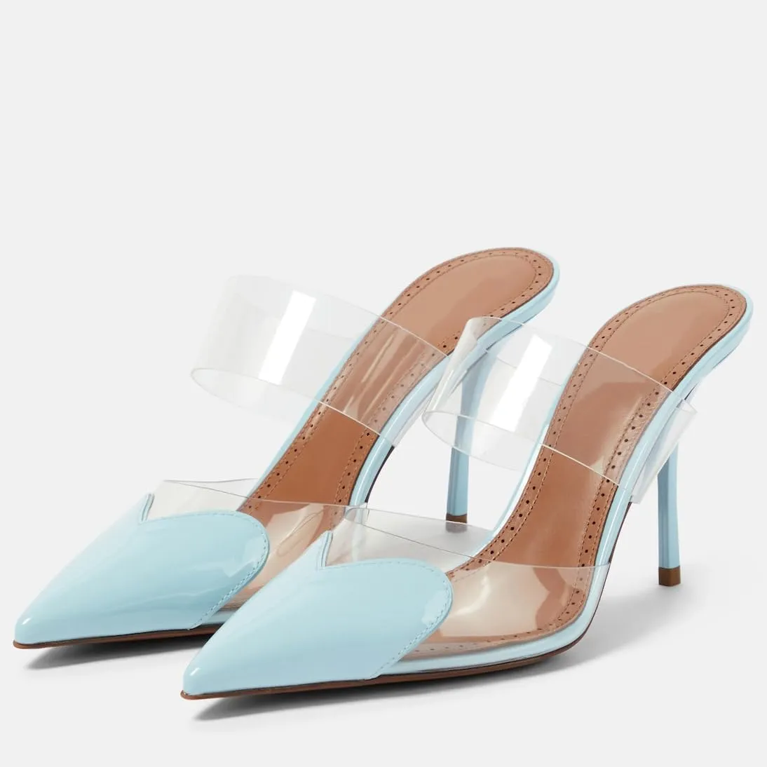 Women's Heart Mules Clear PVC Sandals Pointed Toe Mule Stiletto High Heeled Mules Slip On Sandals Party Wedding Dress Shoes