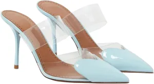 Women's Heart Mules Clear PVC Sandals Pointed Toe Mule Stiletto High Heeled Mules Slip On Sandals Party Wedding Dress Shoes