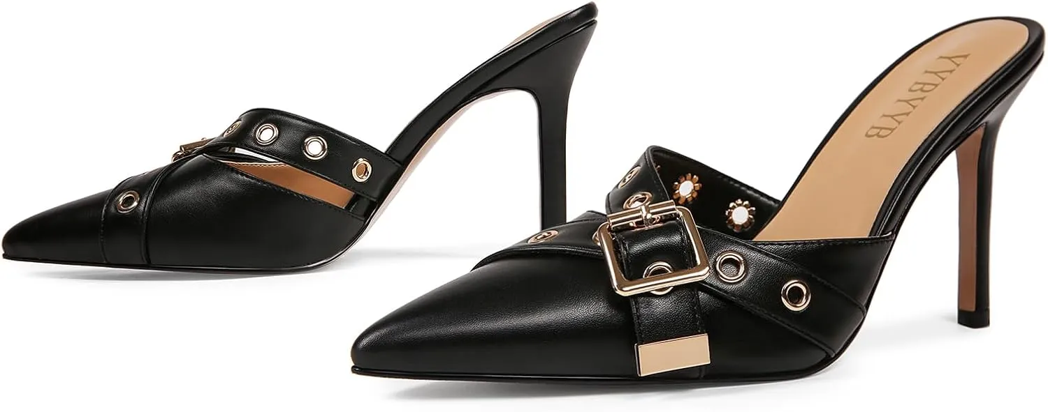 Women's High Heels Pointed Closed Toe Mule Heels Bow Studded Stiletto Heel Dress Bridal Elegant Wedding Sexy Party Pumps shoes