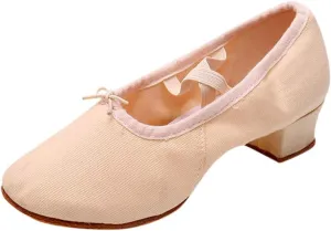 Womens Latin Dance Shoes Close Toe Beginner Ballroom Dance Practice Shoes Low Heel Canvas Tango Teaching Shoes