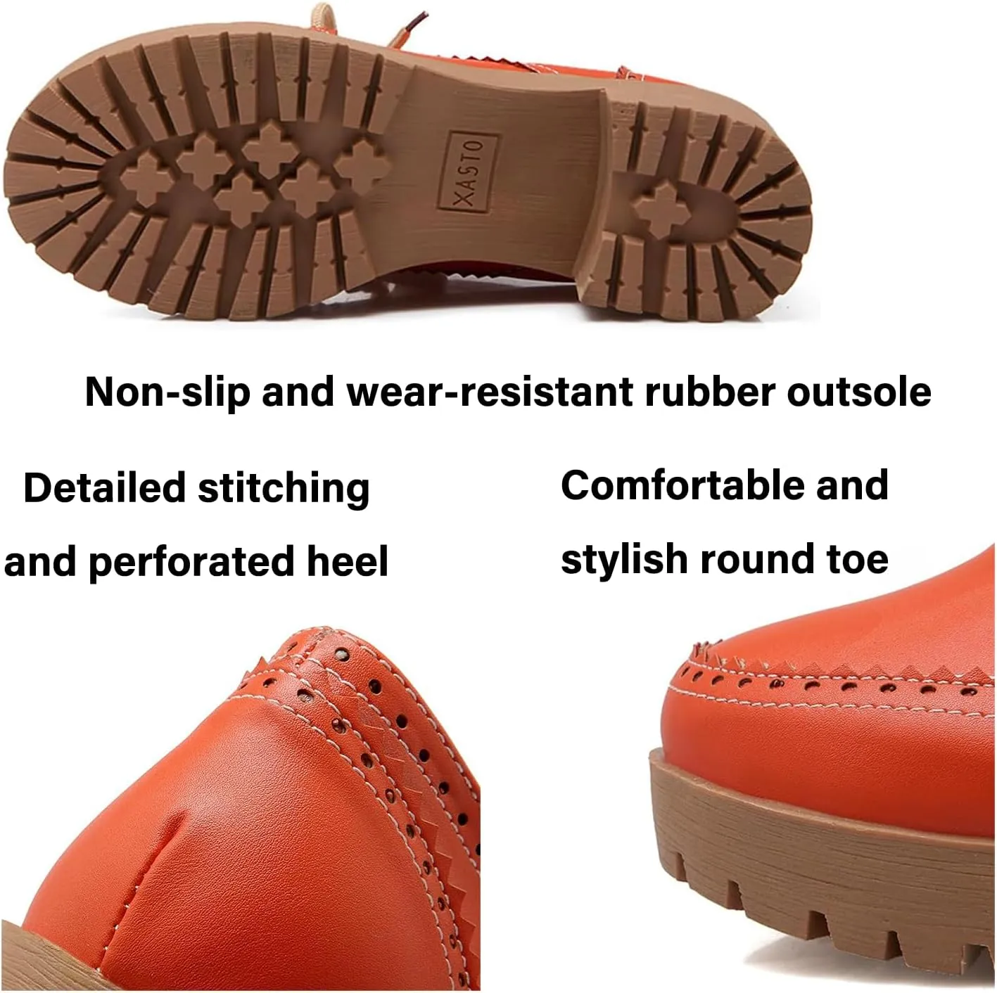 Women's Leather Chunky Block Heel Classic Oxfords Retro Round Toe Chunky Platform Lug Sole Non-Slip Perforated Lace-Up Business Formal Shoes