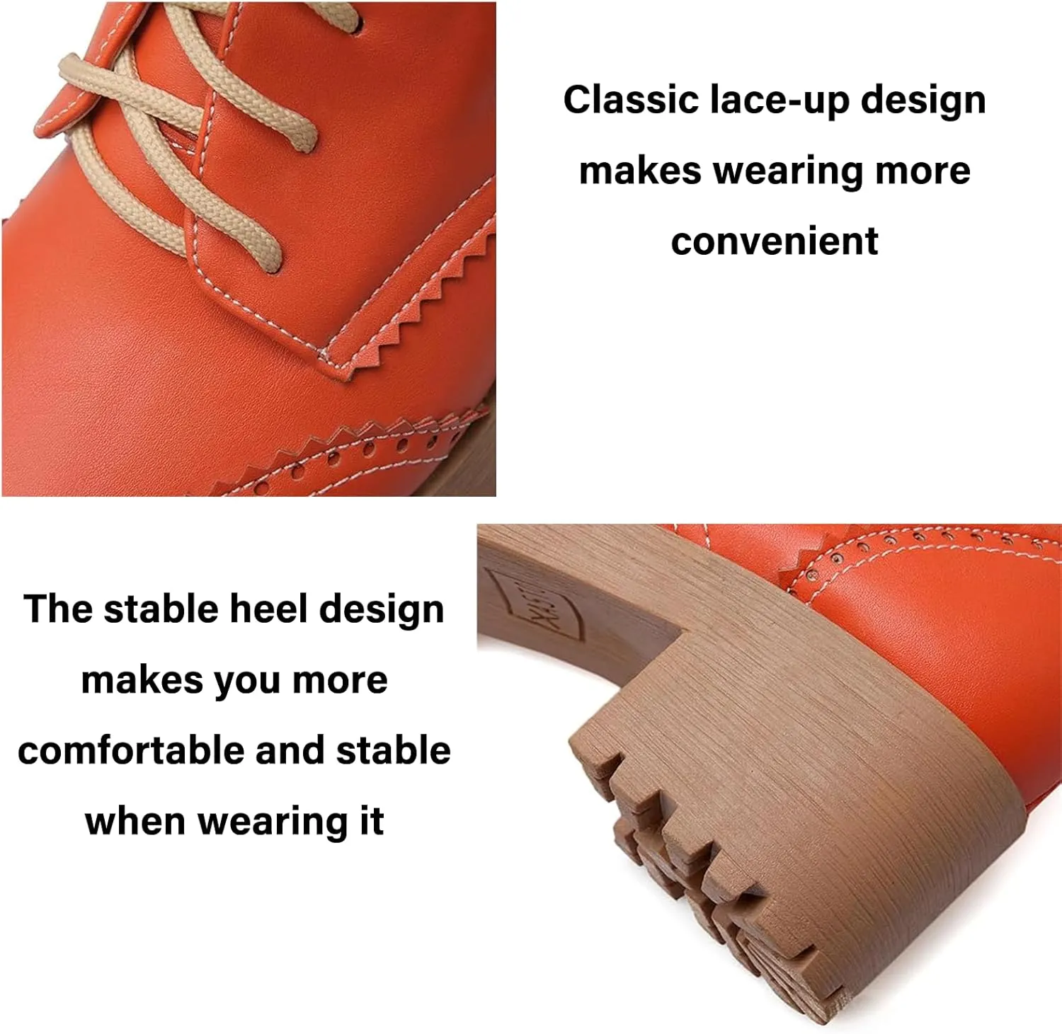 Women's Leather Chunky Block Heel Classic Oxfords Retro Round Toe Chunky Platform Lug Sole Non-Slip Perforated Lace-Up Business Formal Shoes