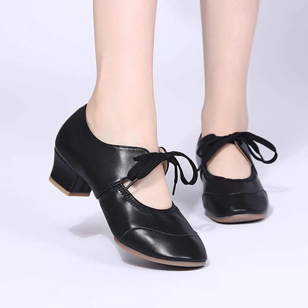 Women's Leather Tap Shoe Latin Dancing Shoes Flapper Shoes for Women 1920S Mid Heel Character Ballroom Dance Shoe