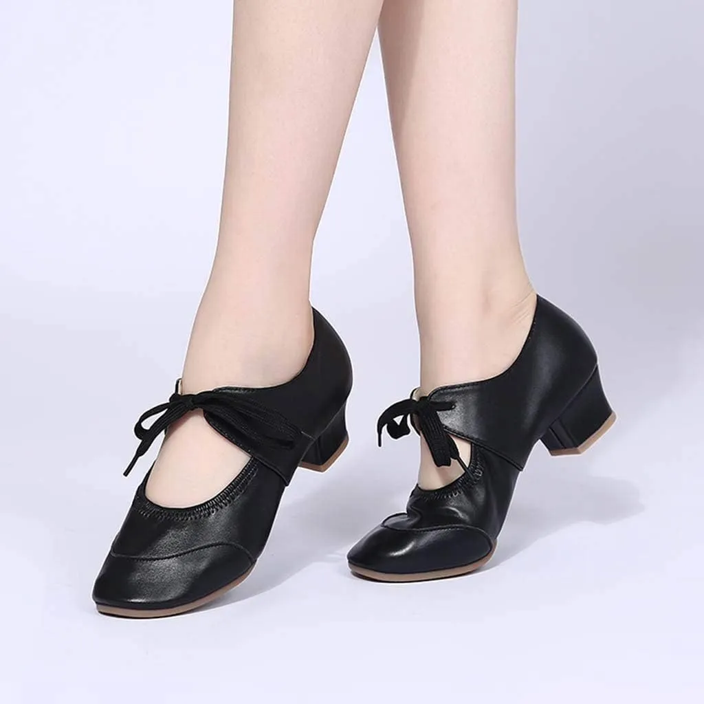 Women's Leather Tap Shoe Latin Dancing Shoes Flapper Shoes for Women 1920S Mid Heel Character Ballroom Dance Shoe