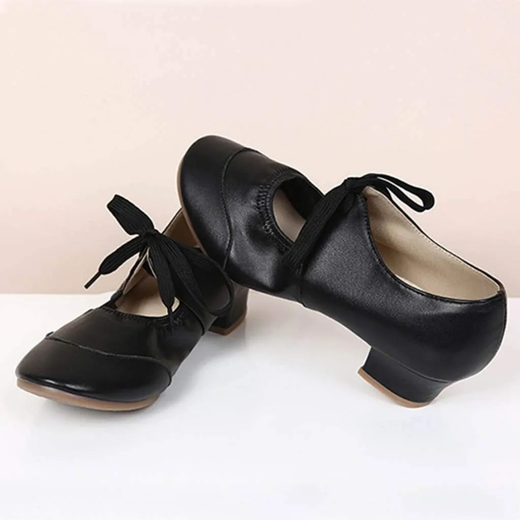 Women's Leather Tap Shoe Latin Dancing Shoes Flapper Shoes for Women 1920S Mid Heel Character Ballroom Dance Shoe