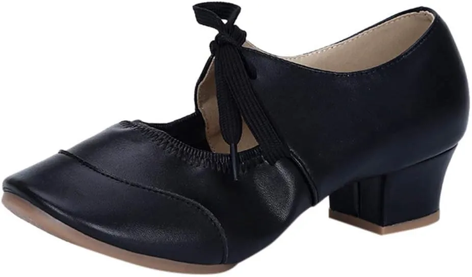 Women's Leather Tap Shoe Latin Dancing Shoes Flapper Shoes for Women 1920S Mid Heel Character Ballroom Dance Shoe