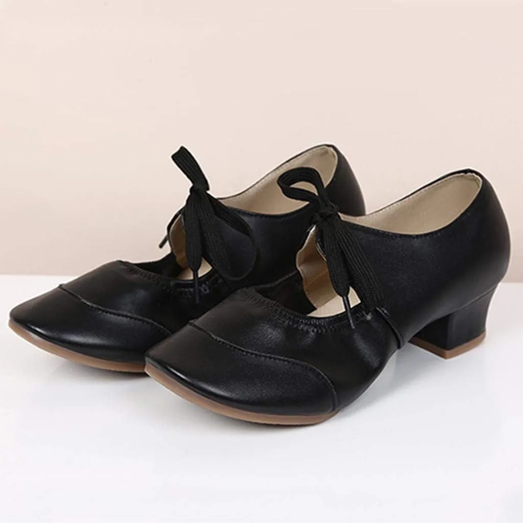 Women's Leather Tap Shoe Latin Dancing Shoes Flapper Shoes for Women 1920S Mid Heel Character Ballroom Dance Shoe