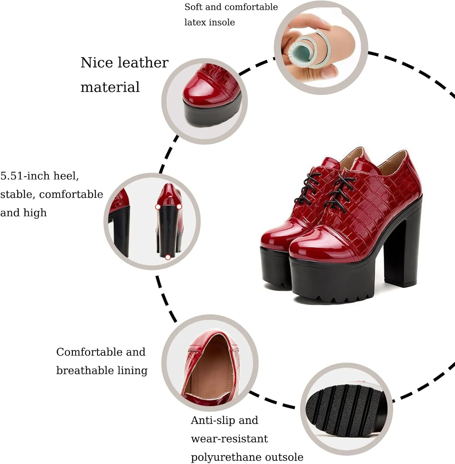 Women's Leather Textured Super High Heel Oxford Shoes Sexy Round Toe Chunky Platform Non-Slip Work Business Activities Lace-Up Formal Dress High Heels