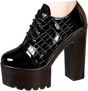 Women's Leather Textured Super High Heel Oxford Shoes Sexy Round Toe Chunky Platform Non-Slip Work Business Activities Lace-Up Formal Dress High Heels