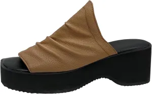 Women's Leather Wedge Slides Square Open Toe Platform Sandals Low Heel Slip On Summer Slippers Backless Dress Shoes