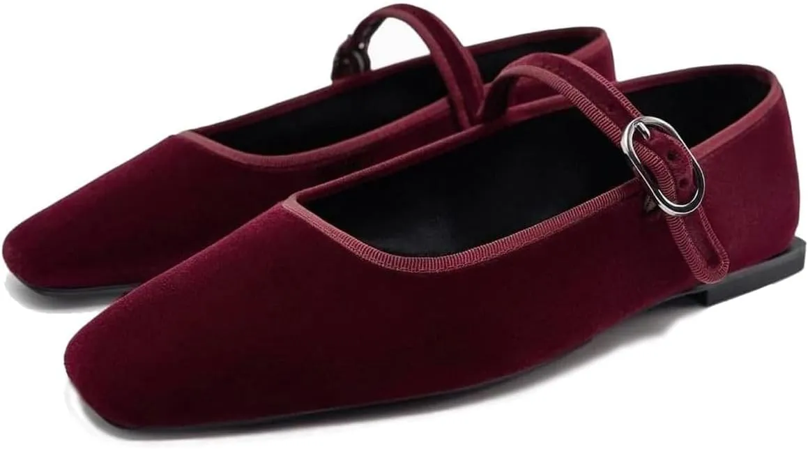 Women's Leopard Print Mary Jane Flats Square Toe Suede Ballet Flats for Women Buckle Strap Comfortable Fall Ballerina Shoes