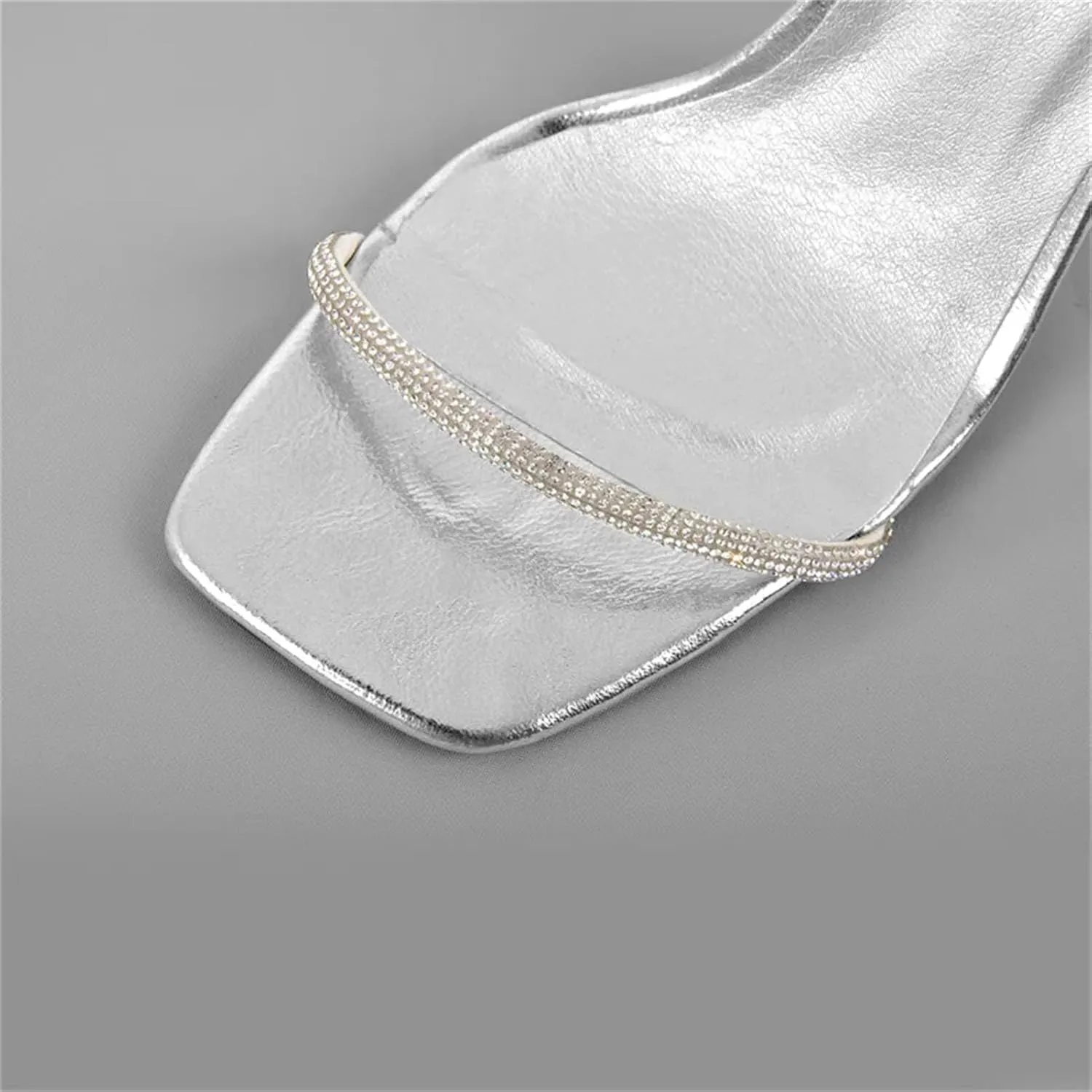 Women's Sequin Square Toe Sandals - Crystal Ankle Buckle Thin Heels