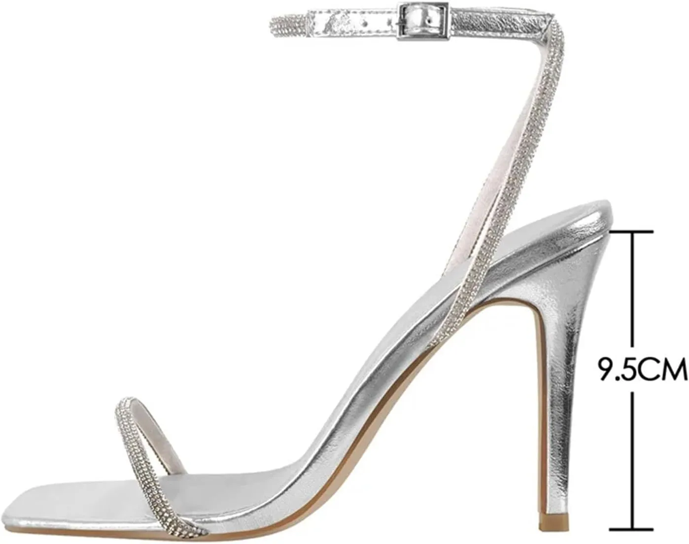 Women's Sequin Square Toe Sandals - Crystal Ankle Buckle Thin Heels