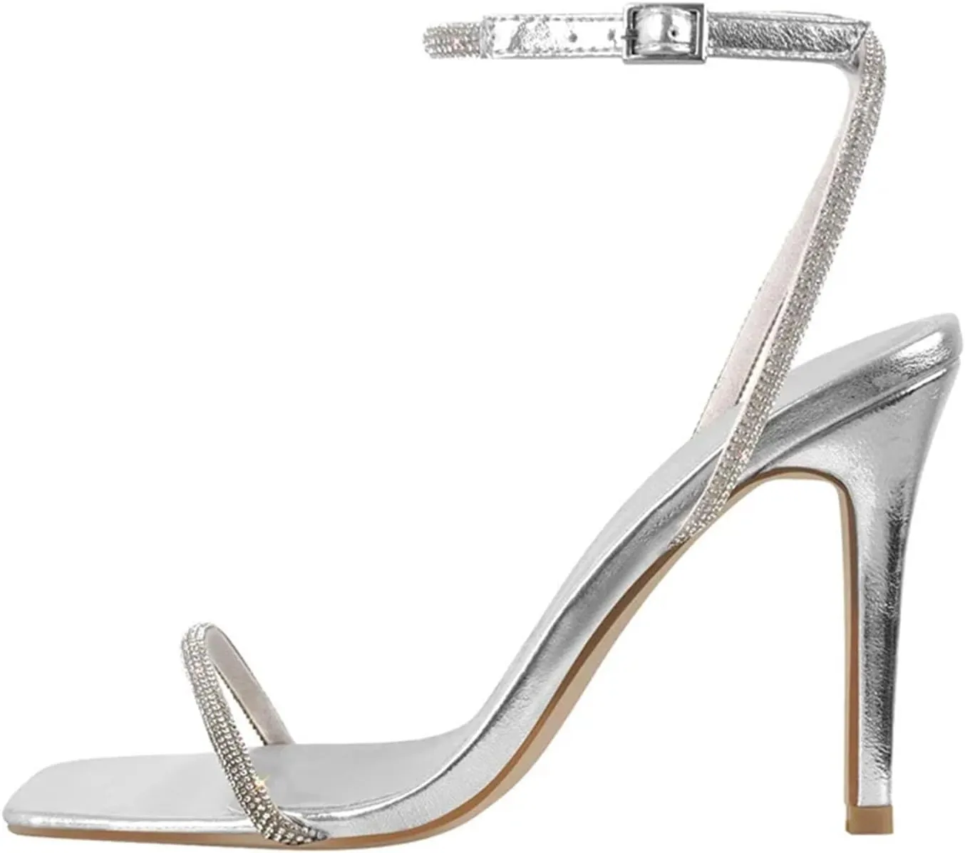 Women's Sequin Square Toe Sandals - Crystal Ankle Buckle Thin Heels