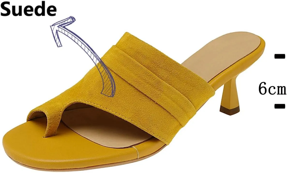 Women's Sheep Suede Peep Toe Mules - High Heels Dignified elegance Summer Yellow Luxury Dating