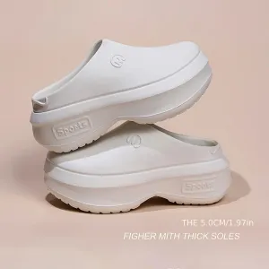 Women's Solid Color Platform Muels, Trendy Closed Toe Slip On Chef Work Shoes, Lightweight Anti-Slip Sandals