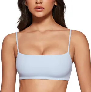 Women's Square Neck Sports Bra Spaghetti Strap Padded Cami Yoga Wireless Square Back Workout Bra Crop Top