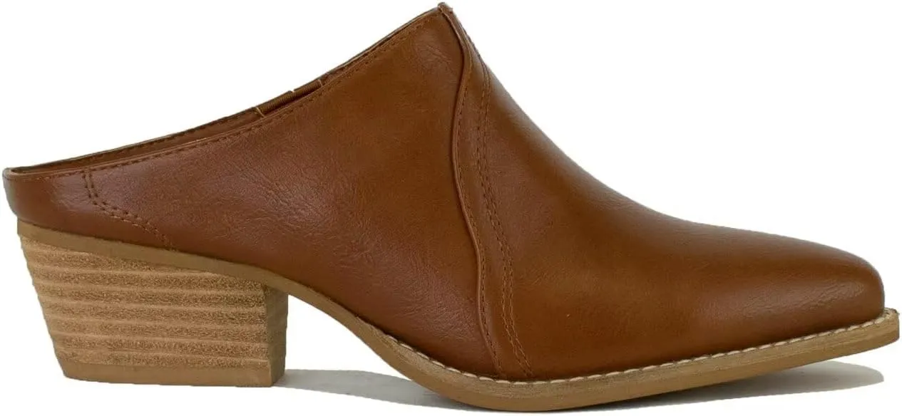 Women's Western Mules Stacked Block Heels Mules Comfort Pointed Toe Backless Slip on Slides Loafer Shoes