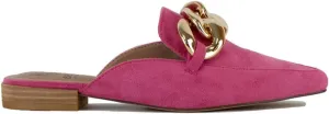 Women's White Buckle Mules: Pointed Toe, Flat Heel, Slip On, Casual Mule Shoes