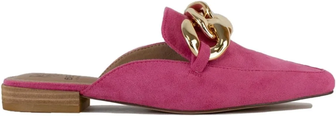 Women's White Buckle Mules: Pointed Toe, Flat Heel, Slip On, Casual Mule Shoes