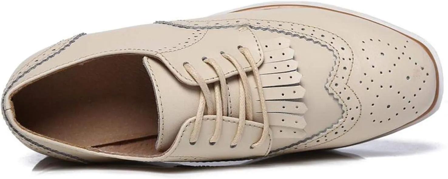 WUIWUIYU Womens Square-Toe Mid Heel Lace Up Brogues Platform Shoes