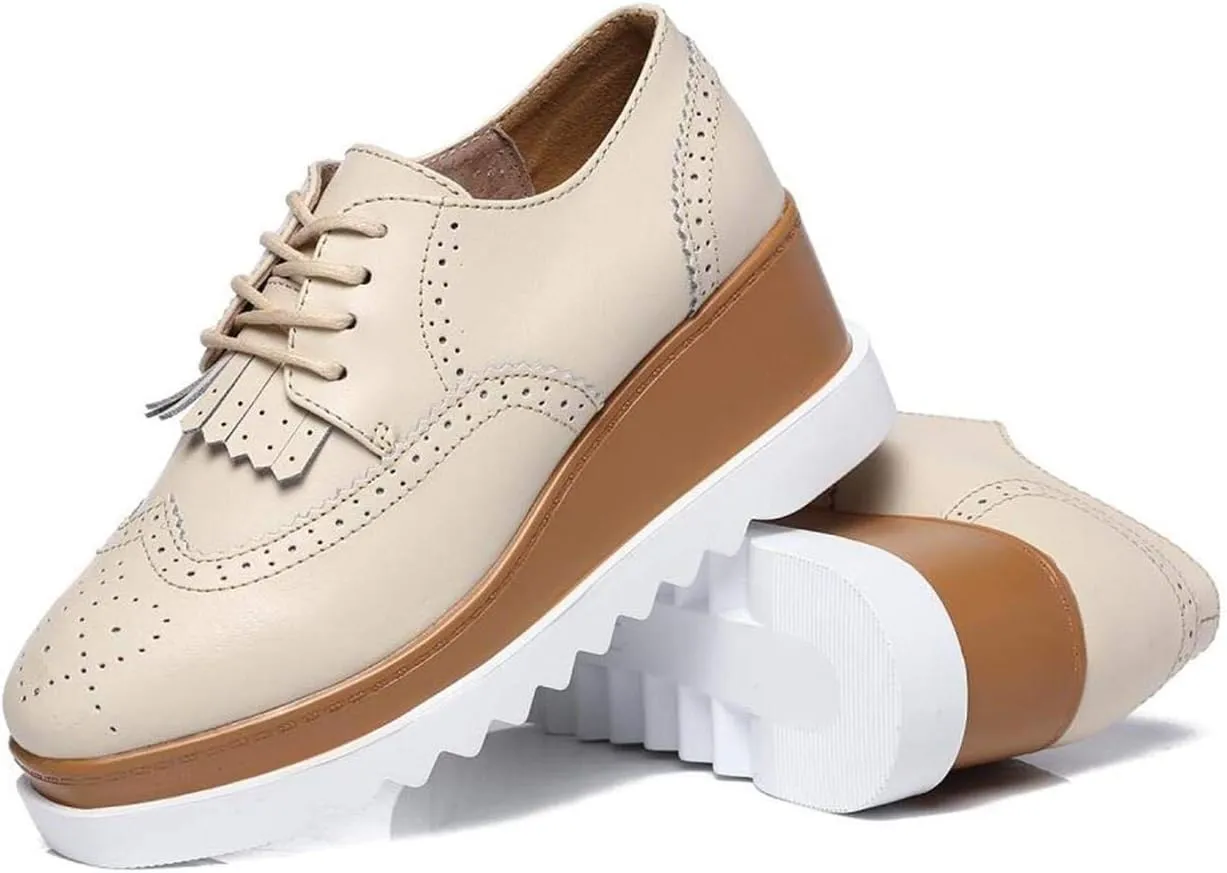 WUIWUIYU Womens Square-Toe Mid Heel Lace Up Brogues Platform Shoes
