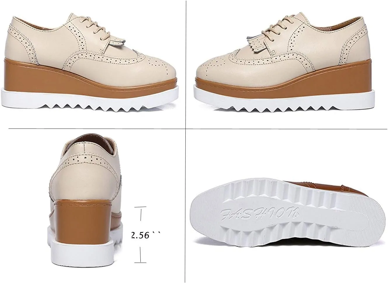 WUIWUIYU Womens Square-Toe Mid Heel Lace Up Brogues Platform Shoes