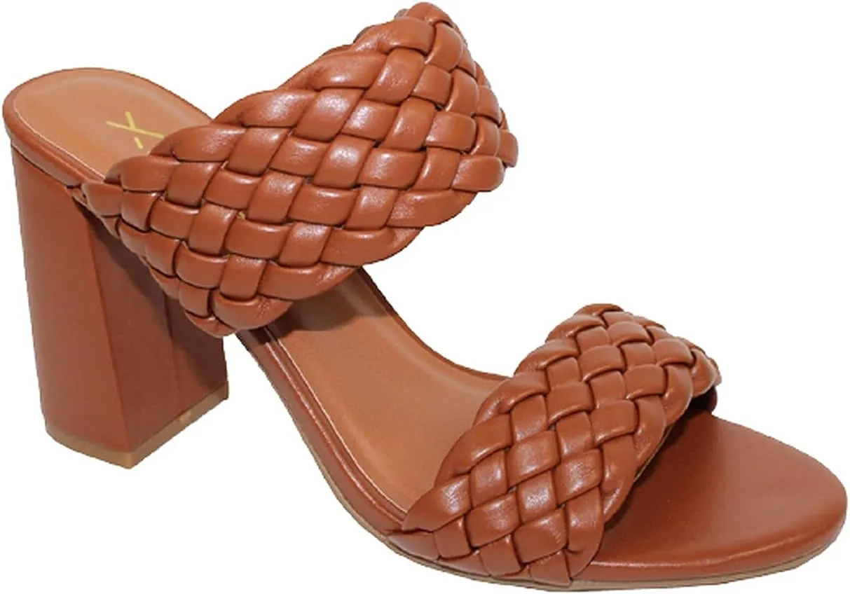 X2B Women's Open toe Chunky Heels Sandals Braided Slip on Heeled Mules Slide
