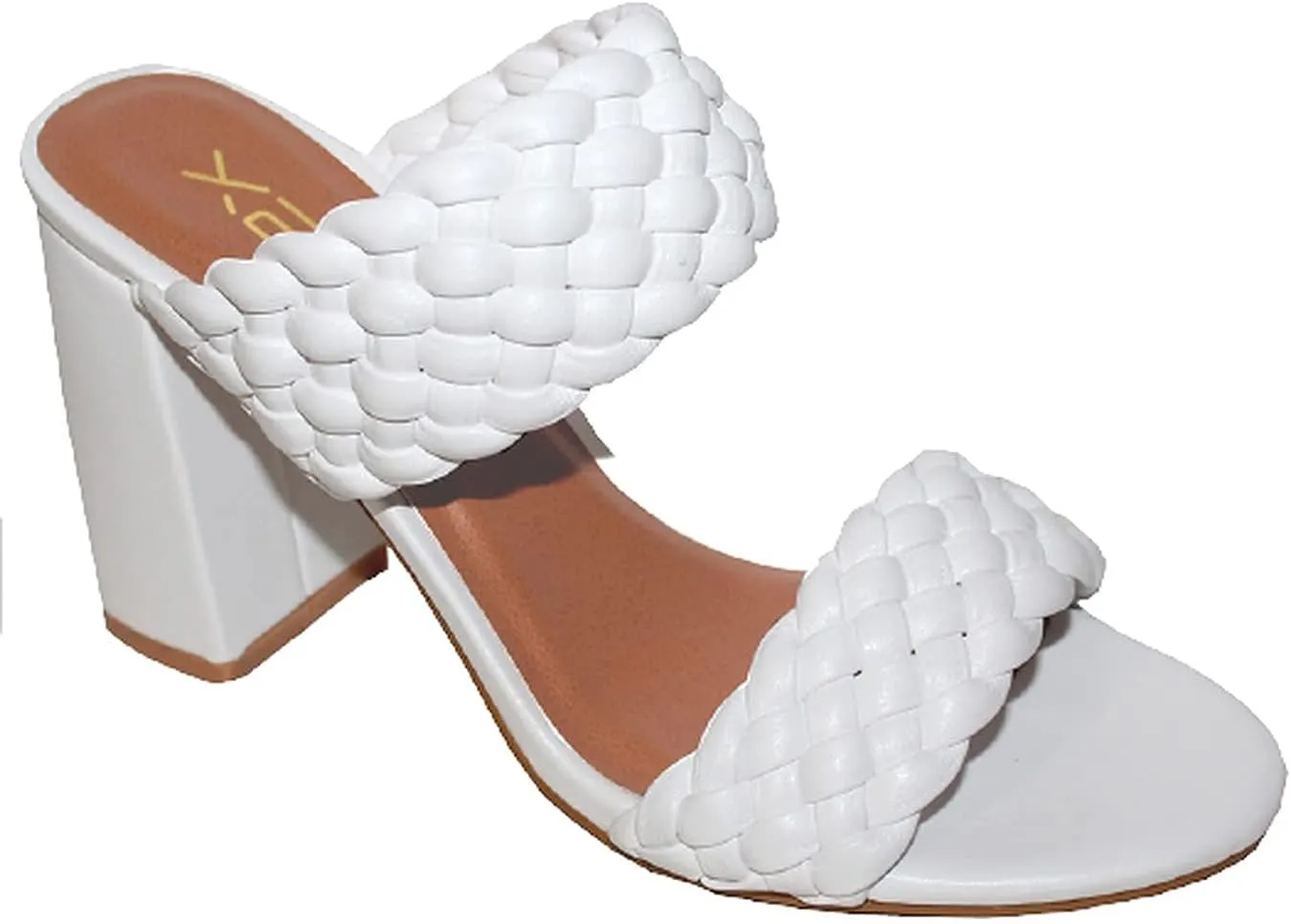 X2B Women's Open toe Chunky Heels Sandals Braided Slip on Heeled Mules Slide