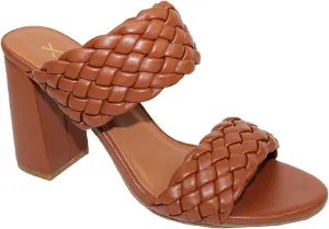 X2B Women's Open toe Chunky Heels Sandals Braided Slip on Heeled Mules Slide