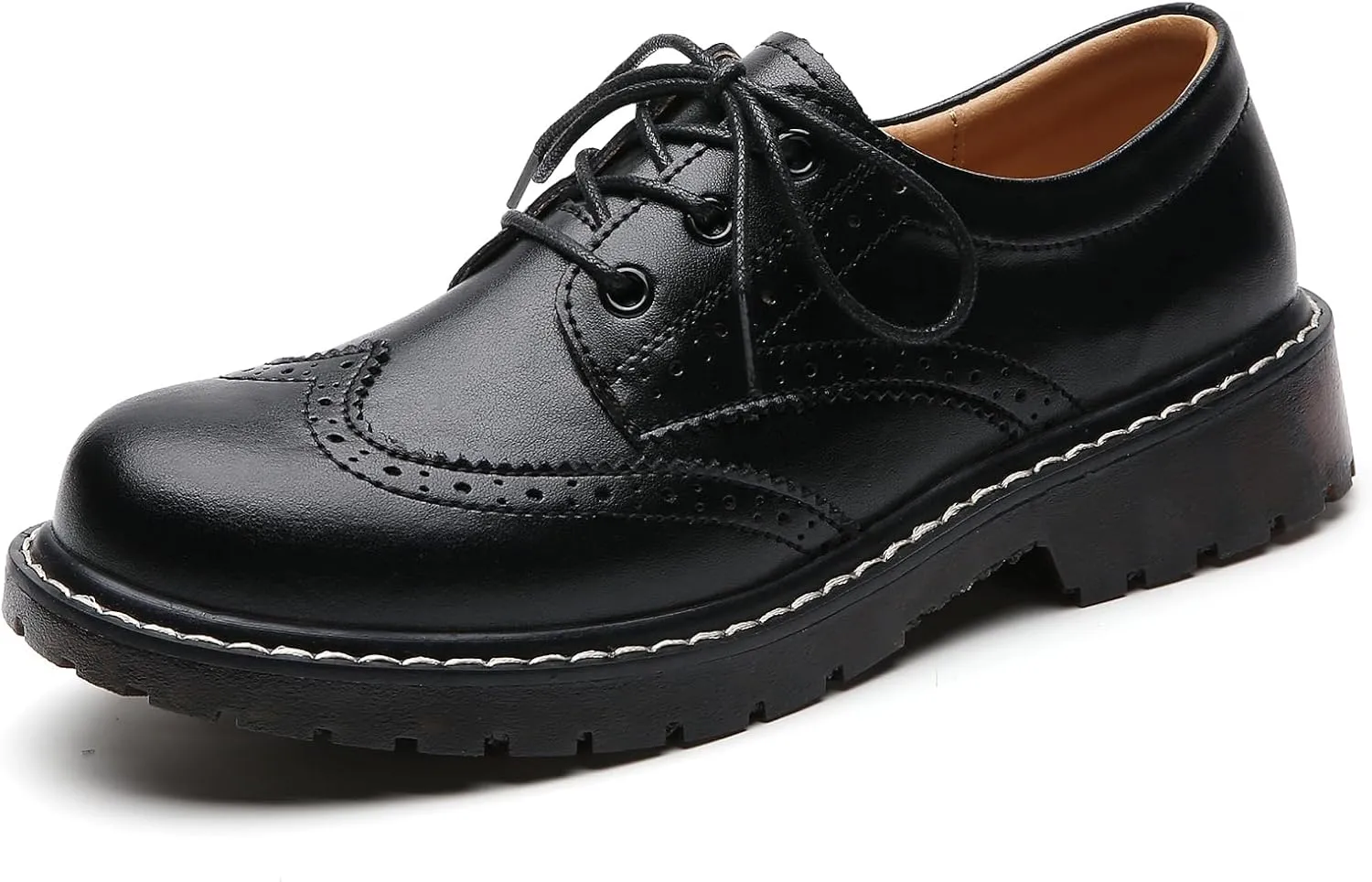 XMM Oxford Shoes for Women Women's Oxford Shoe Lace-Up Round Toe Leather Flat Classic Non-Slip Work Business Dress Office Shoes