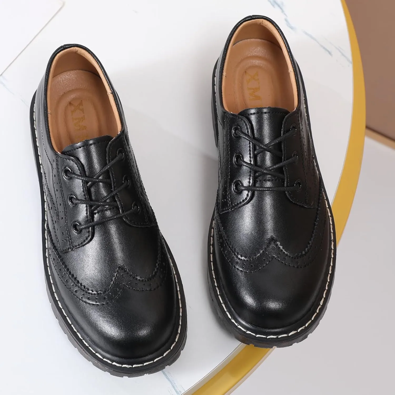 XMM Oxford Shoes for Women Women's Oxford Shoe Lace-Up Round Toe Leather Flat Classic Non-Slip Work Business Dress Office Shoes