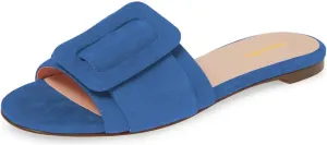 XYD Women Open Toe Flats Sandals No Heel Comfortable Summer Slide Shoes with Oversized Buckle