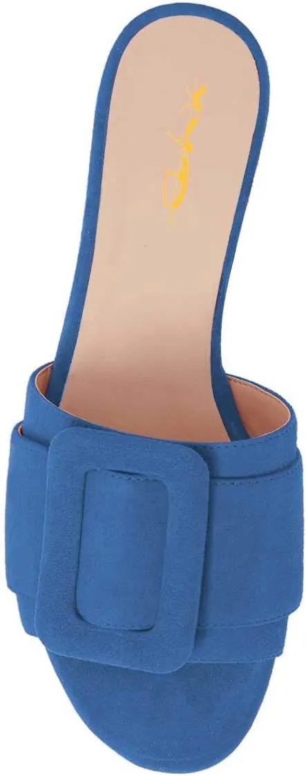 XYD Women Open Toe Flats Sandals No Heel Comfortable Summer Slide Shoes with Oversized Buckle