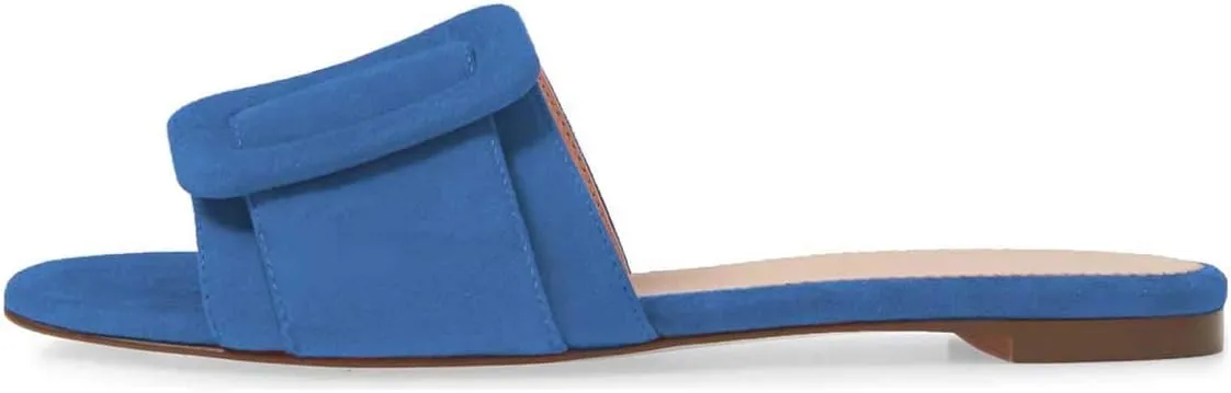 XYD Women Open Toe Flats Sandals No Heel Comfortable Summer Slide Shoes with Oversized Buckle