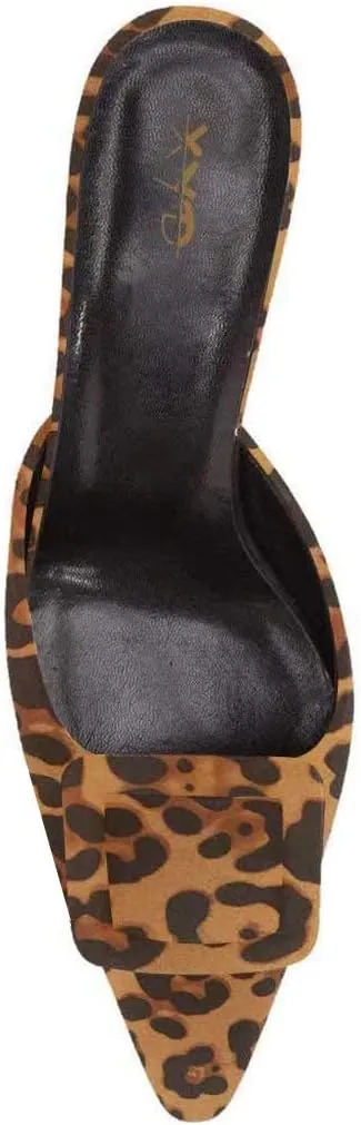 XYD Women Pointed Toe Mule Pumps with Buckle Kitten Low Heels Slip On Open-Back Slides Sandals Fashion Comfy Shoes