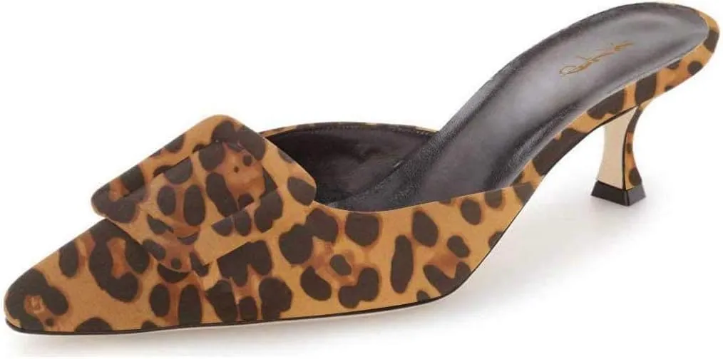 XYD Women Pointed Toe Mule Pumps with Buckle Kitten Low Heels Slip On Open-Back Slides Sandals Fashion Comfy Shoes