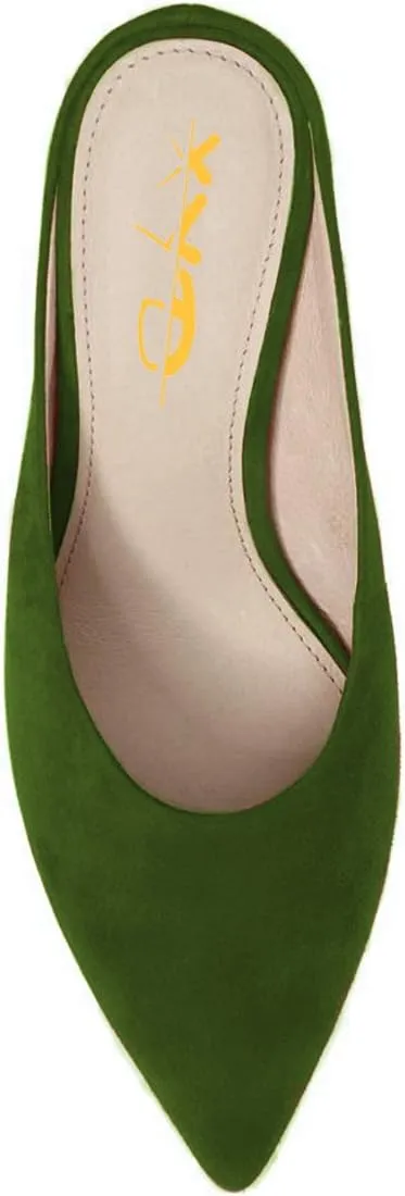 XYD Women Retro Pointed Toe Mid Heel Mules Slip On Clog Sandals Casual Slide Pumps Shoes