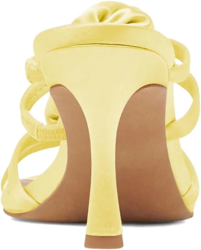 XYD Women Satin Flowers Open Toe High Heel Stiletto Mules Multi Straps Slip-on Slides Sandals Summer Dress Date Shoes