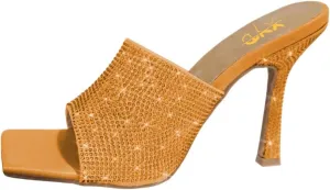 XYD Women Sparkly Rhinestones Open Square Toe Mule Sandals High Heel Stiletto Studded Slide Slipper Summer Outdoor Slip On Party Shoes