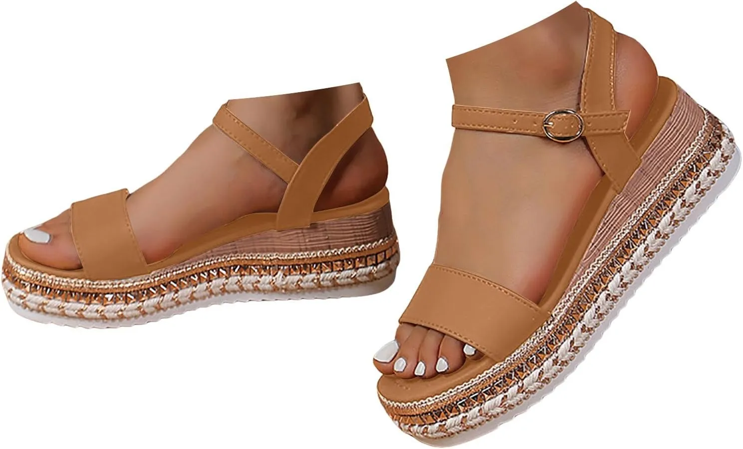 ZSpzx Square Toe Wedge Sandals for Women 2025 Orthopedic Adjustable Strappy Backless Slingback Sandal Ladies Arch Support Comfortable Low Heel Casual Platform Shoes for Beach Vacation Outdoor Indoor