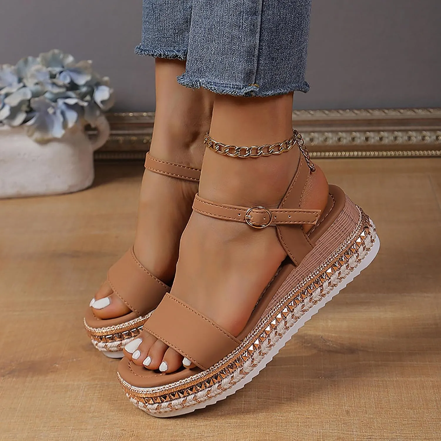 ZSpzx Square Toe Wedge Sandals for Women 2025 Orthopedic Adjustable Strappy Backless Slingback Sandal Ladies Arch Support Comfortable Low Heel Casual Platform Shoes for Beach Vacation Outdoor Indoor