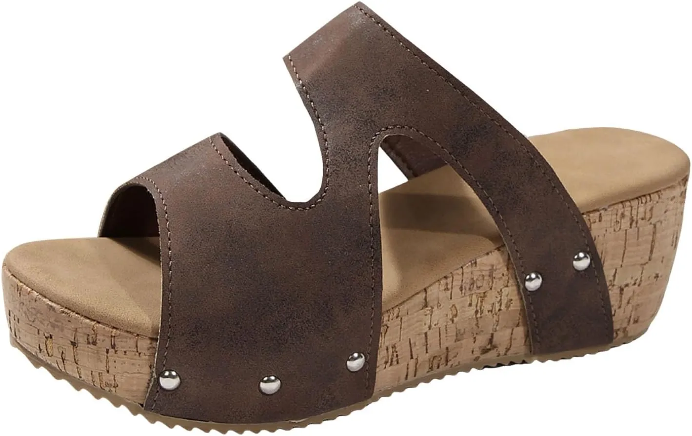 ZSpzx Wedge Sandals For Women 2025,Women's Slide Sandals,Arch Support Hollow Out Slippers with Rivets Comfortable Summer Casual Sandal Orthopedic Walking Beach Shoes Slip On Wide Width Slipper