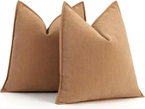 ZWJD Camel Pillow Covers 26x26 Set of 2 Chenille Throw Pillow Covers with Elegant Design Soft and Luxurious Decorative Throw Pillows for Couch, Bed, and Home Decor